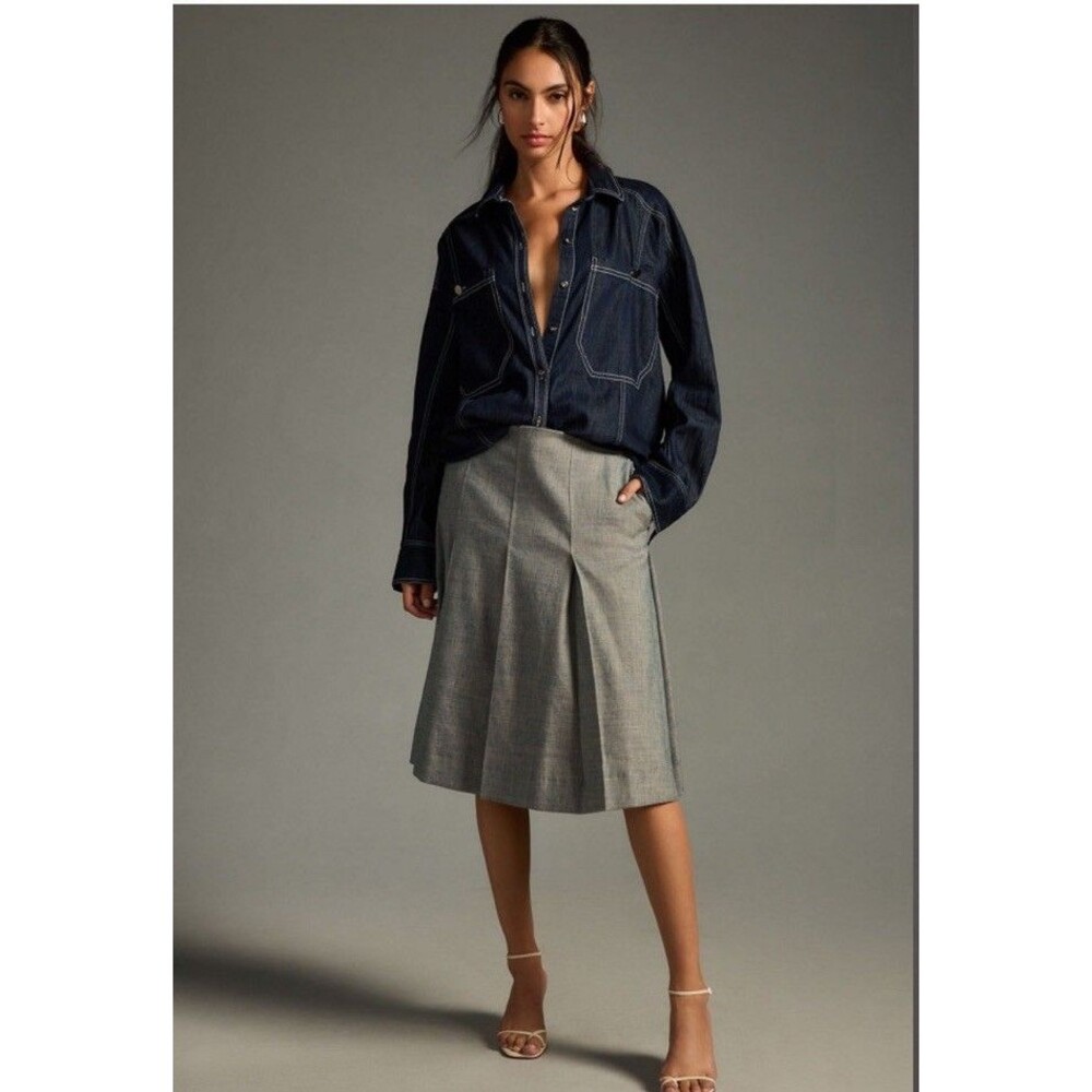 Pilcro Anthropologie Womens Shirt Oversize M Dark Blue Wash Denim Button-Up NWOT